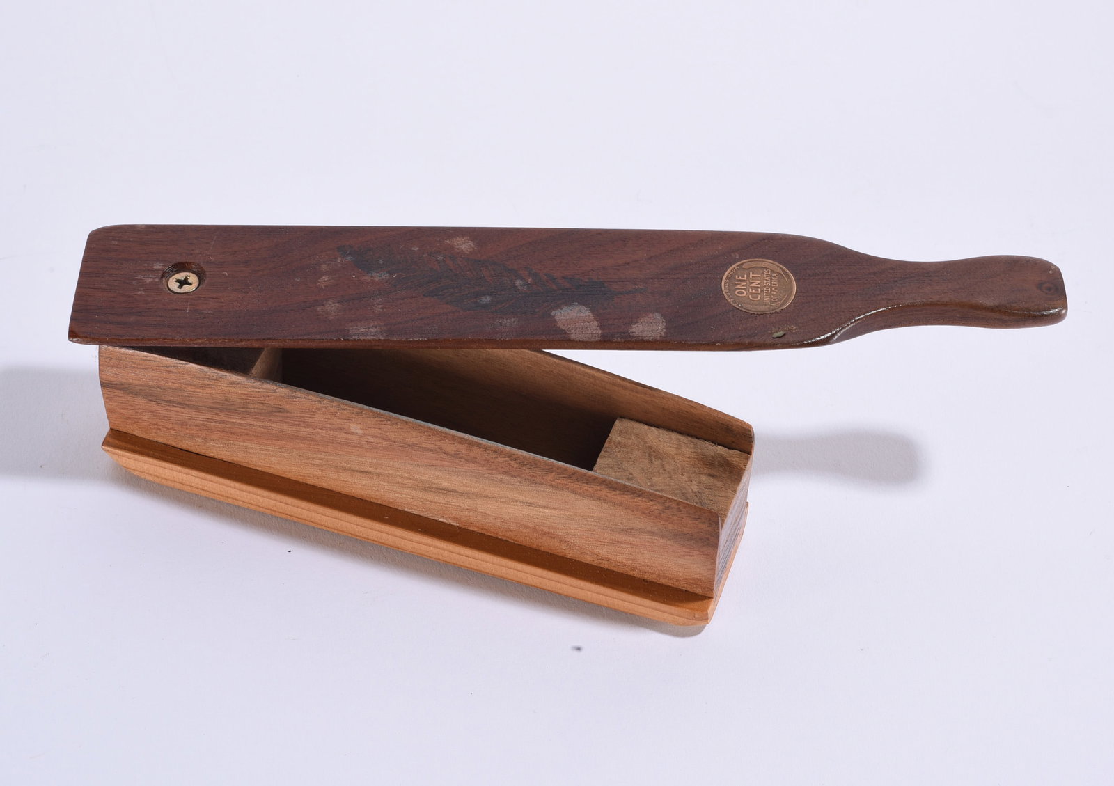 Handmade Wooden Turkey Box Call with One Cent Inlay (1 of 3)