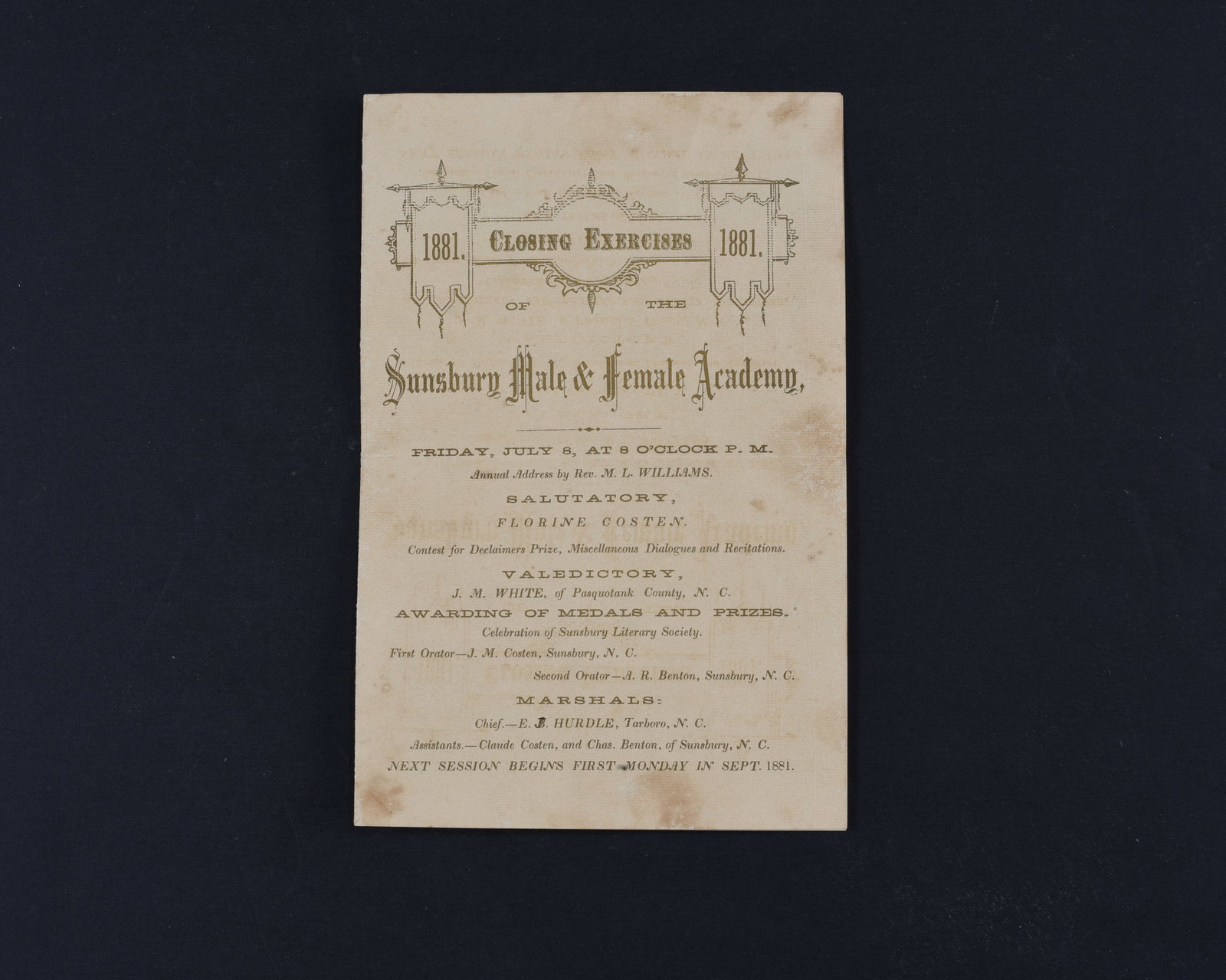 1881 Sunsbury Male & Female Graduation Program (1 of 2)