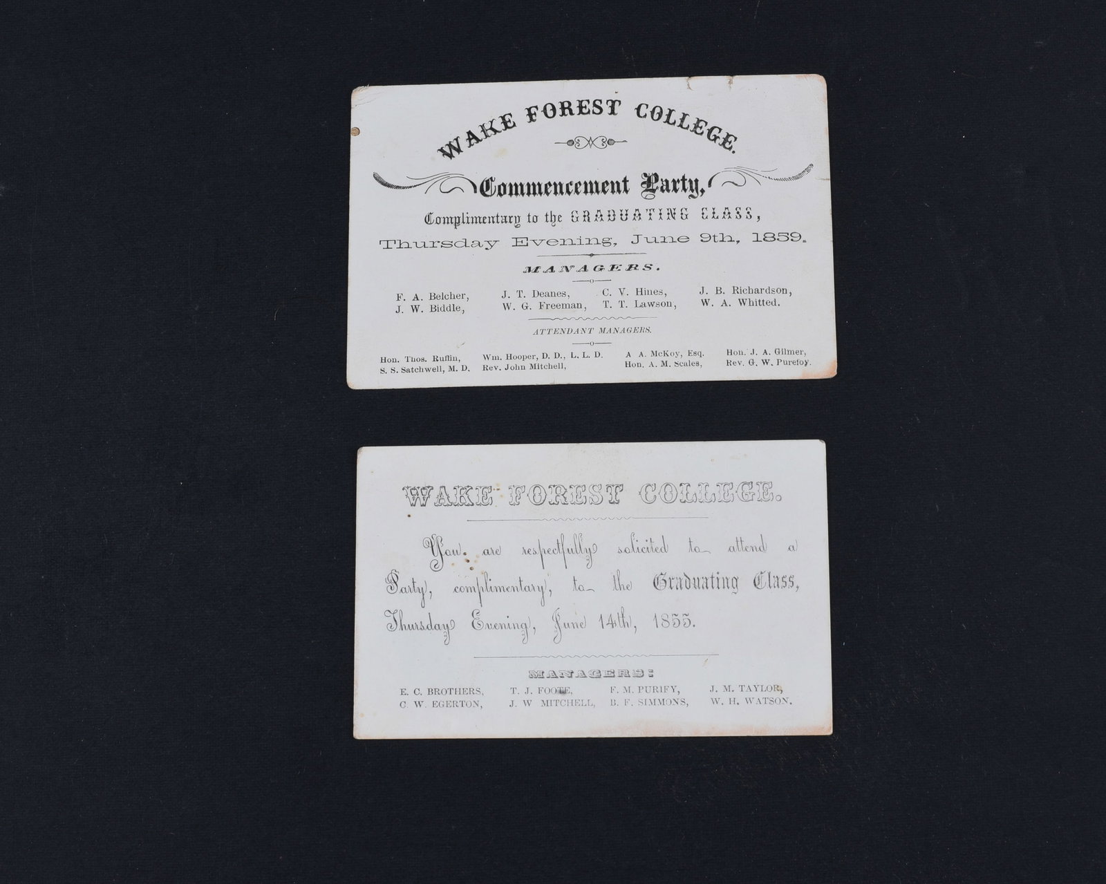 Wake Forest College Ephemera 1855 (1 of 2)