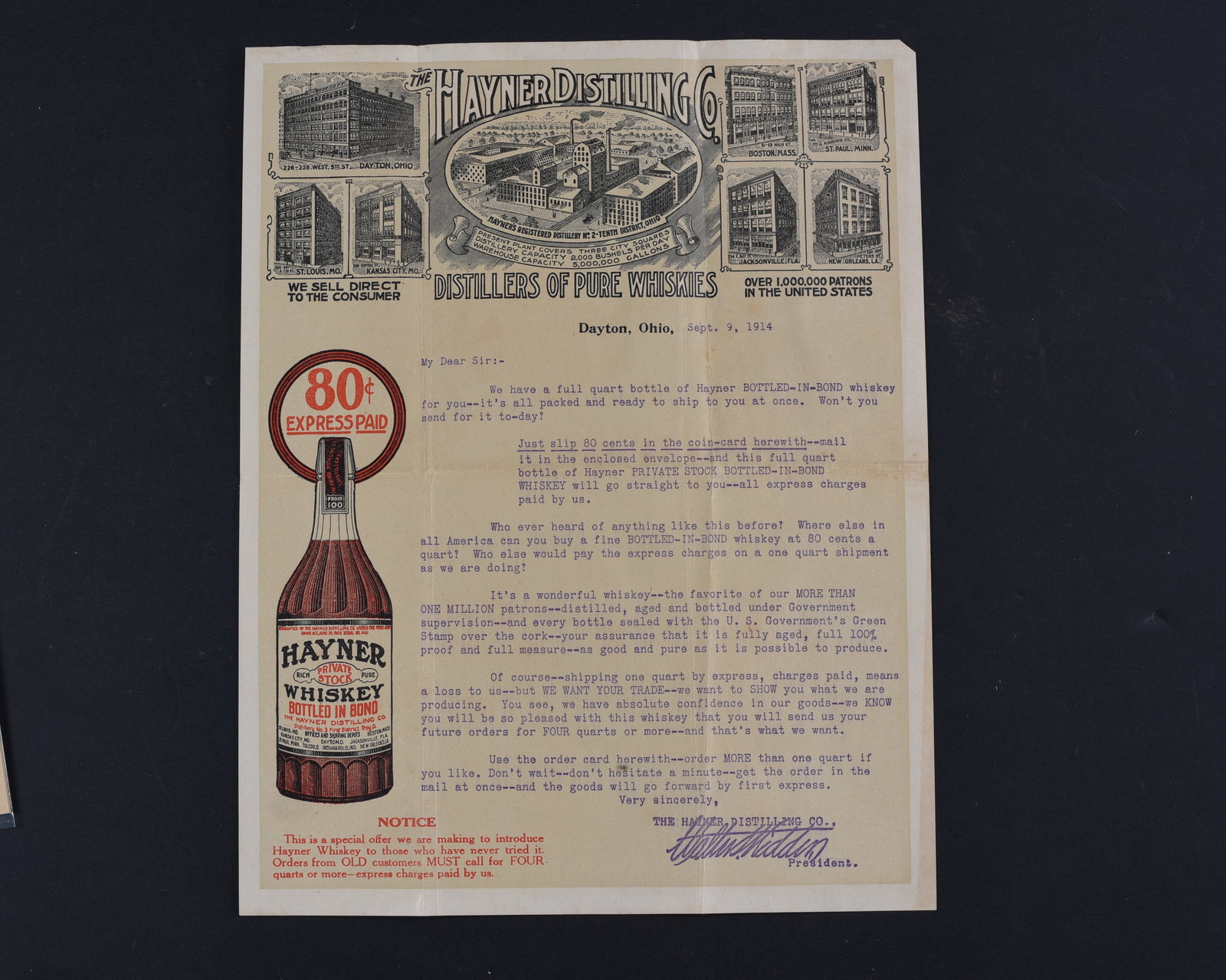 Hayner Whiskey Advertising Sheet 1914 (1 of 2)