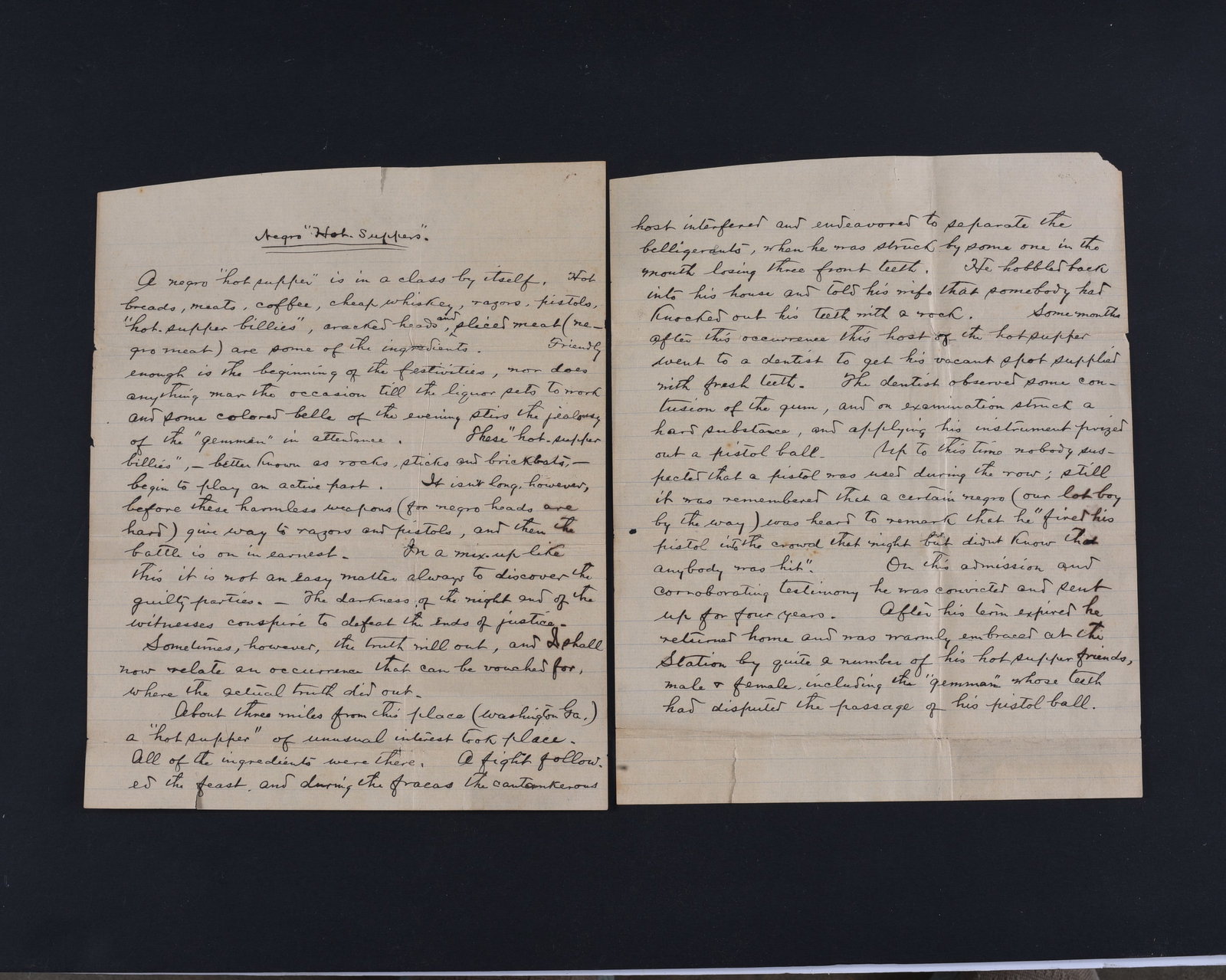 Civil War Period Negro ‘Hot Supper’ Manuscript About a Shooting (1 of 2)