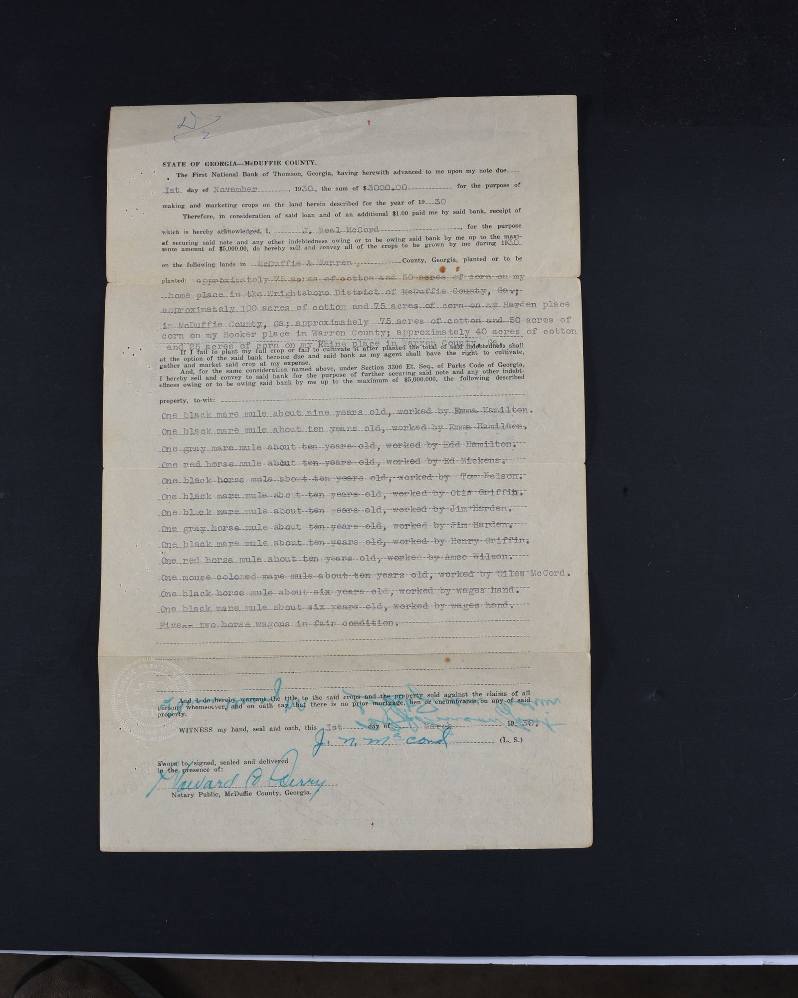 1930 Georgia Great Depression Document (1 of 2)