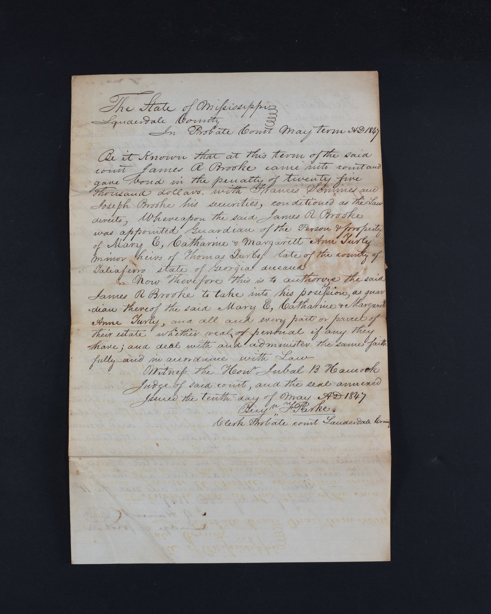 $25,000 in 1847 to Be Guardian of the Estate (1 of 2)