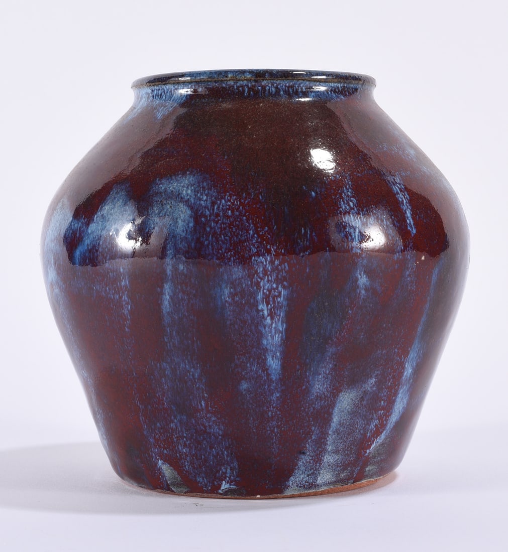Marvin Bailey Rare Art Pottery Vase: Marvin Bailey (b. 1960, Lancaster, South Carolina) large wheel-thrown art pottery vase of rounded ovoid form, covered in a striking variegated glaze combining deep reddish-brown with flowing and mottl