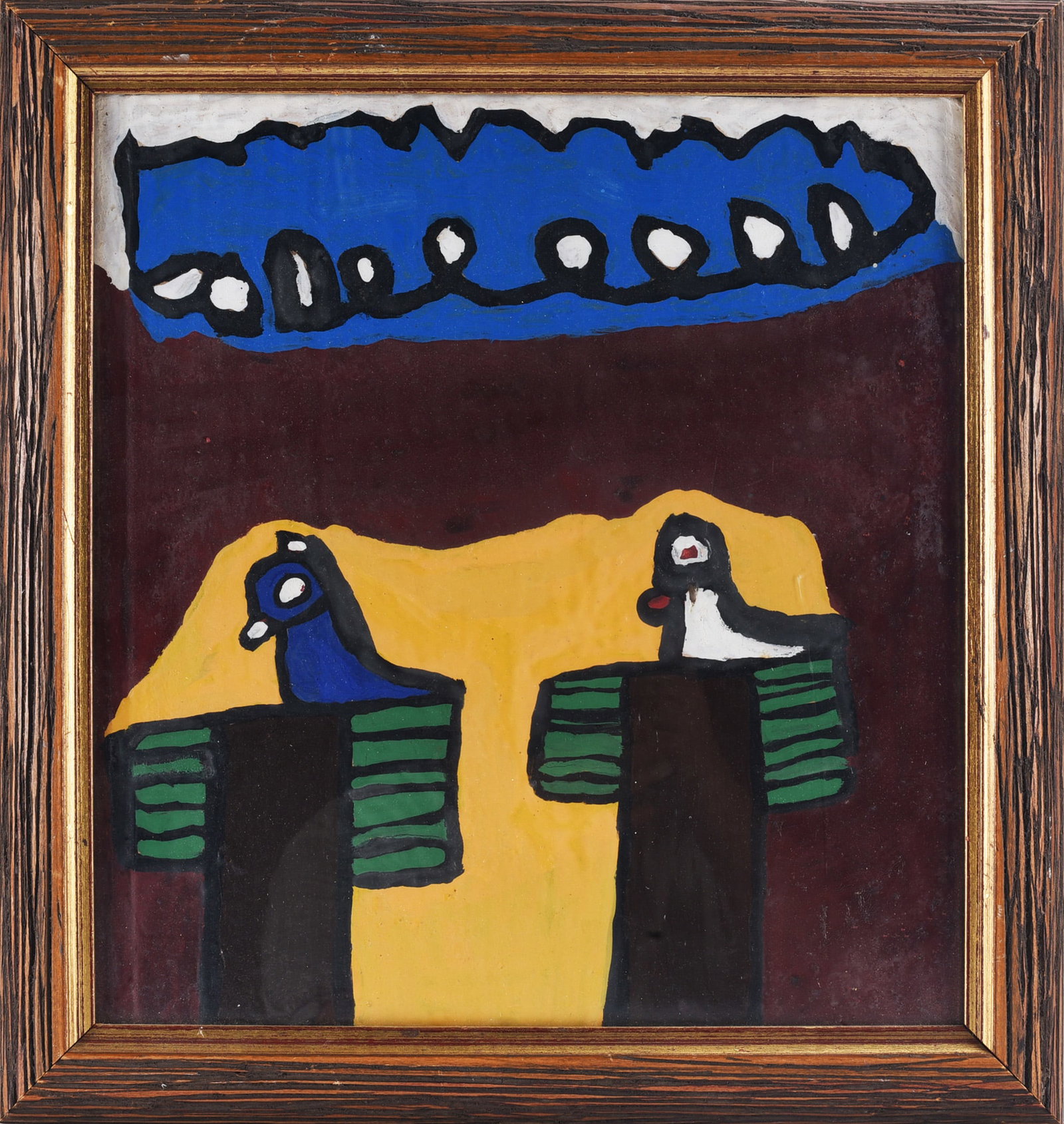 Joe Light Folk Art Painting: Joe Light (1934–2005) was an American self-taught artist born in Dyersburg, Tennessee, whose distinctive work frequently explored spiritual and moral themes through strongly ordered graphic composit
