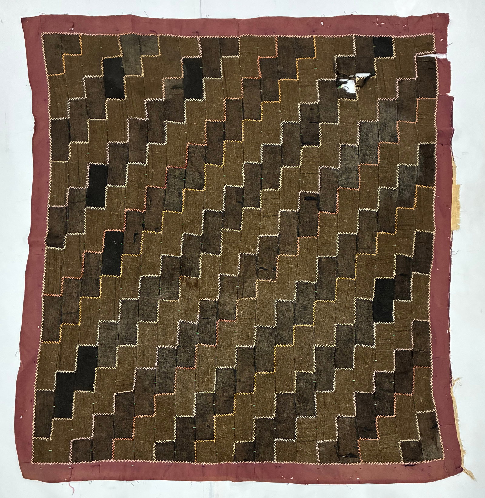 Early American Interlocking Geometric Wool Quilt, Circa 1900-1930 (1 of 2)