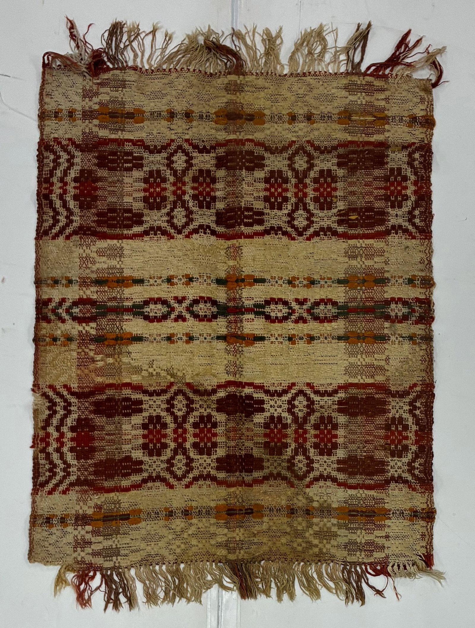 Early American Handwoven Coverlet Fragment in Red & Cream (1 of 2)