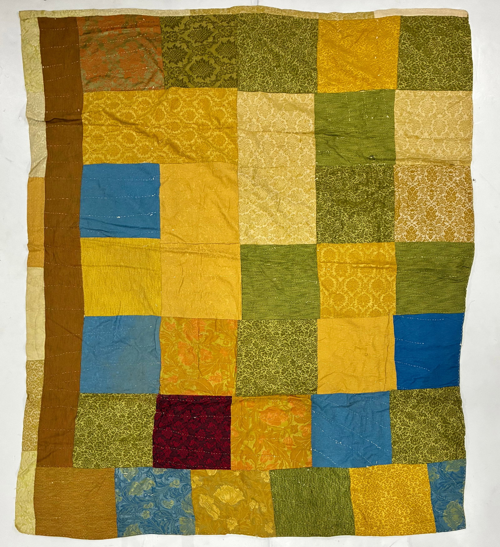 American Silk & Brocade Utility Patchwork Quilt, Circa 1900-1930 (1 of 2)