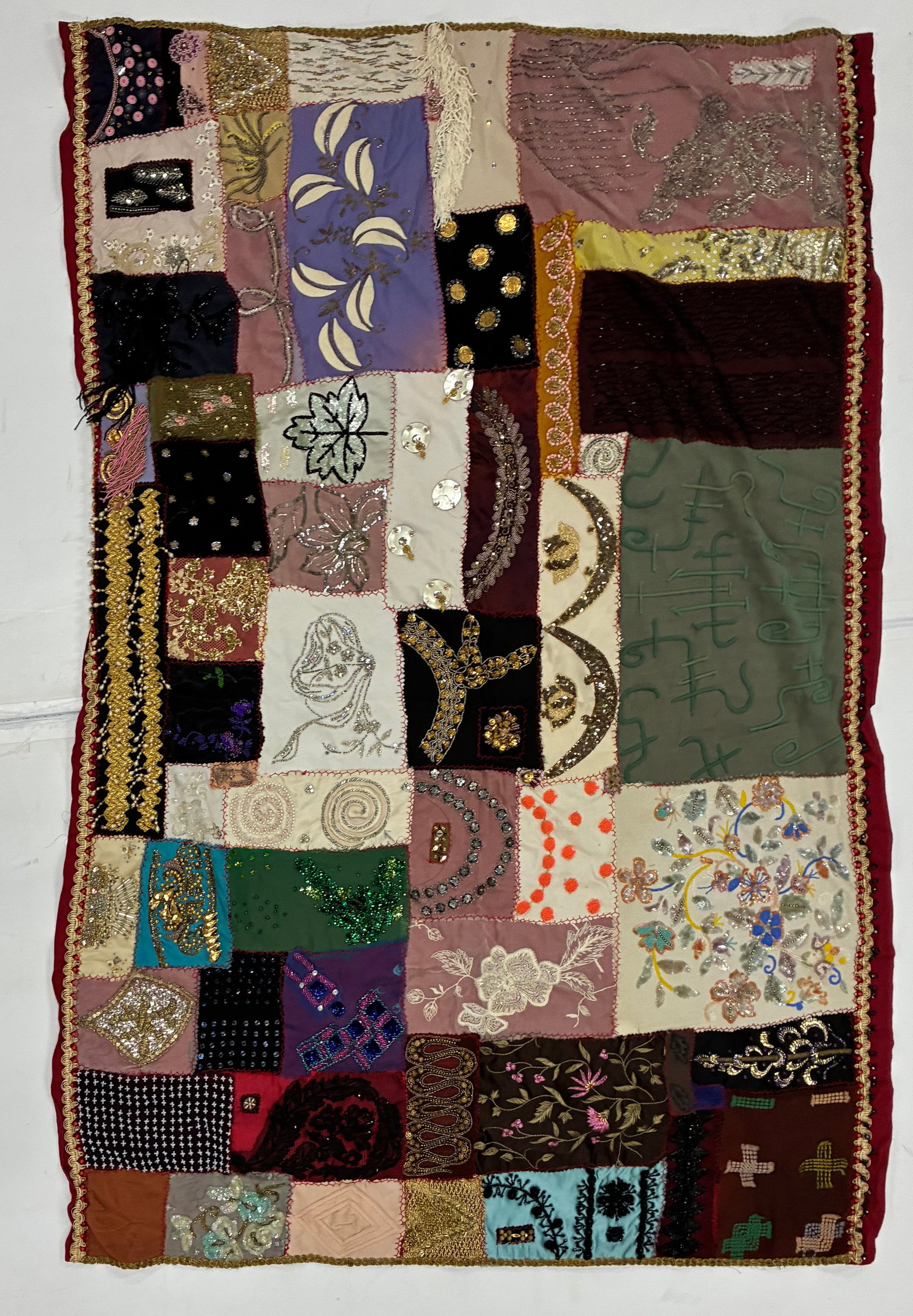 American Embellished Crazy Quilt Textile with Beadwork & Embroidery (1 of 2)