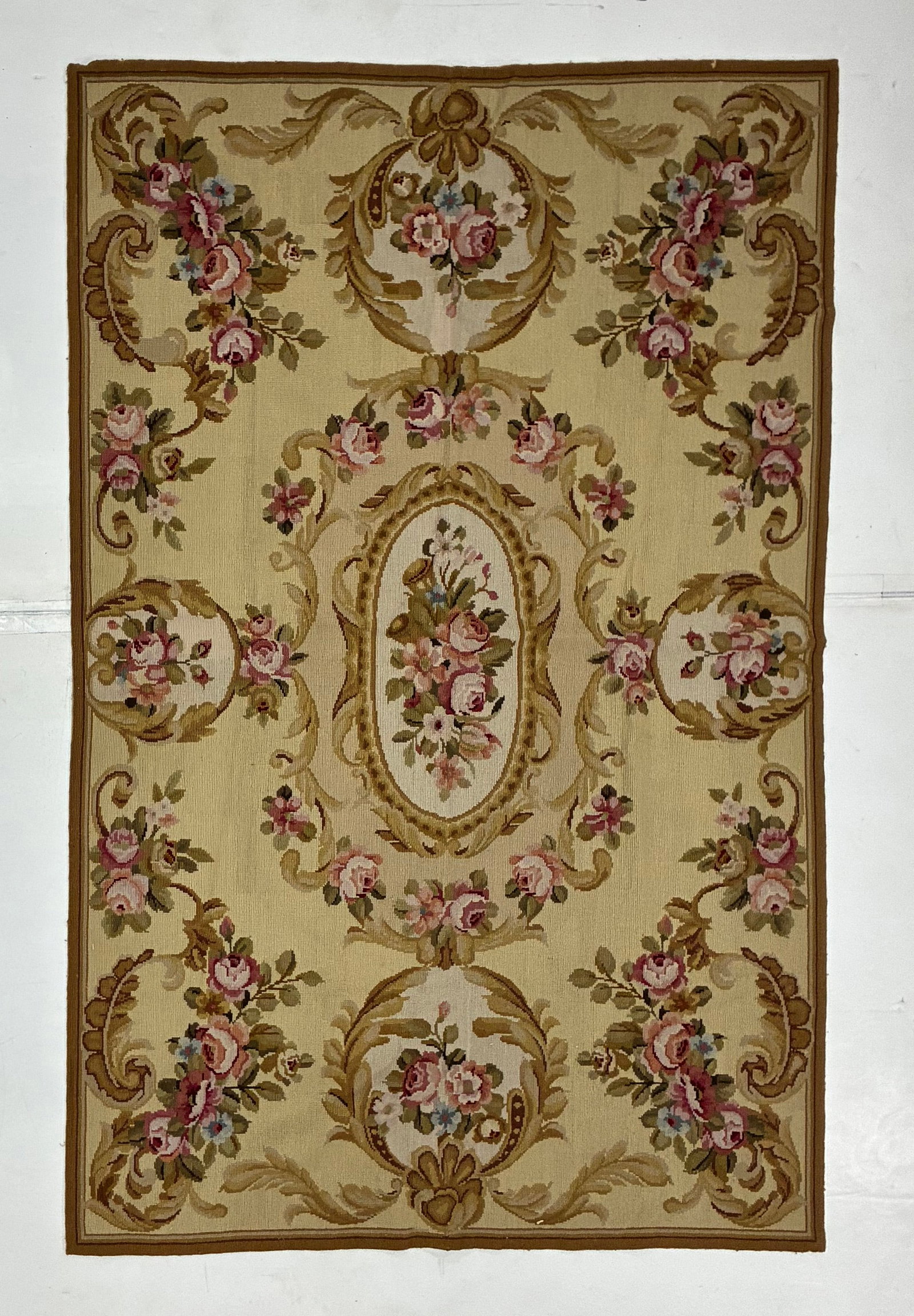 Floral Needlepoint Tapestry Rug with Roses & Scrollwork (1 of 2)