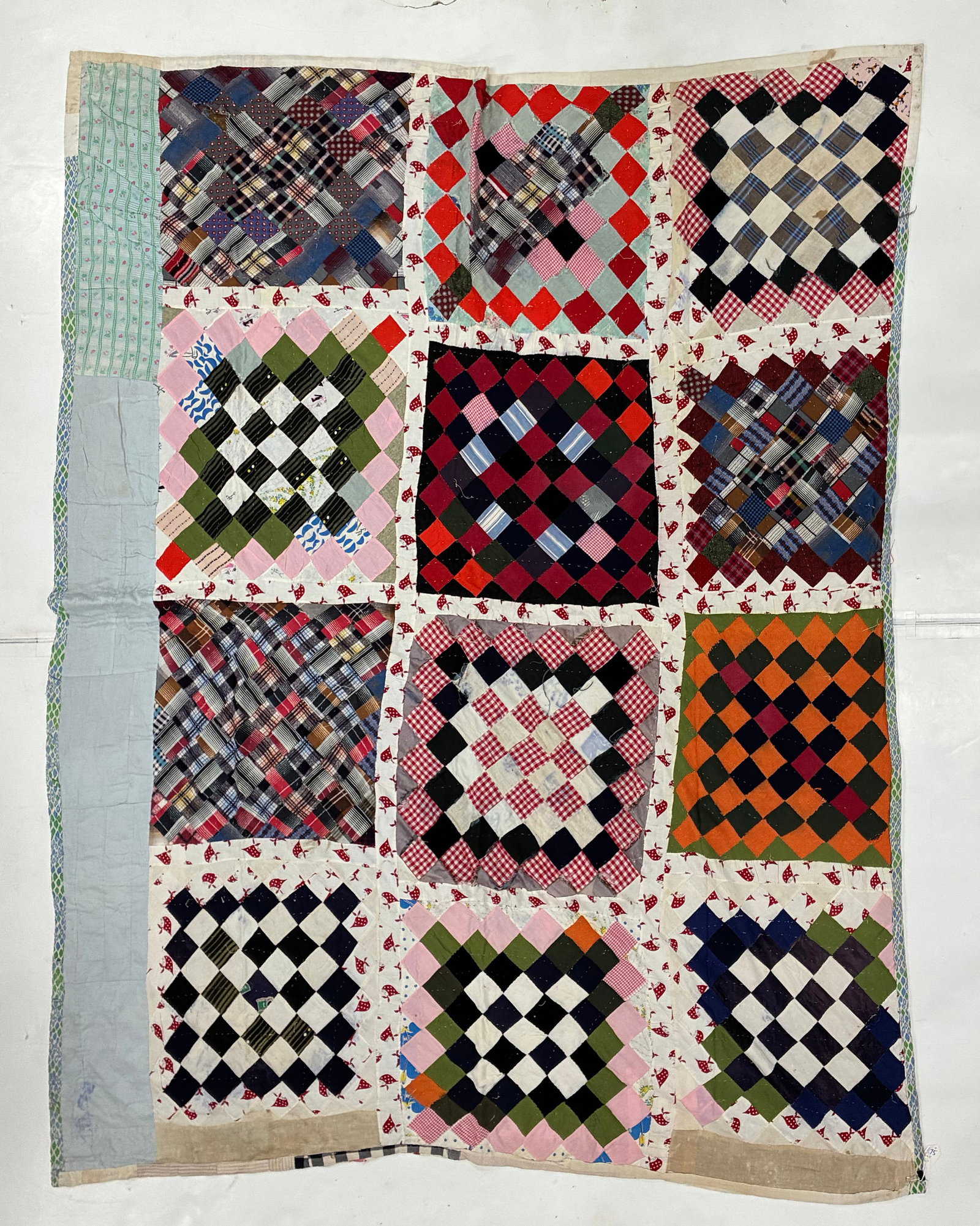 Early 20th Century American Scrap Checkerboard Block Quilt (1 of 2)