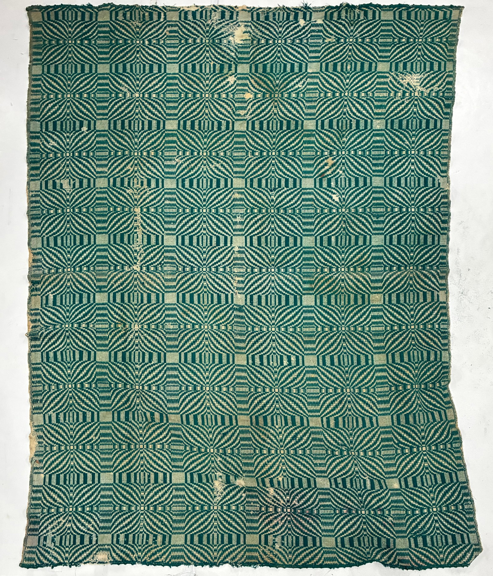 Early American Green & Cream Geometric Handwoven Coverlet (1 of 2)