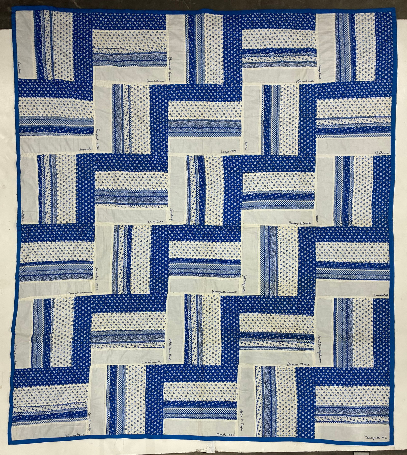North Carolina Blue & White Friendship Quilt, Dated 1977 (1 of 2)