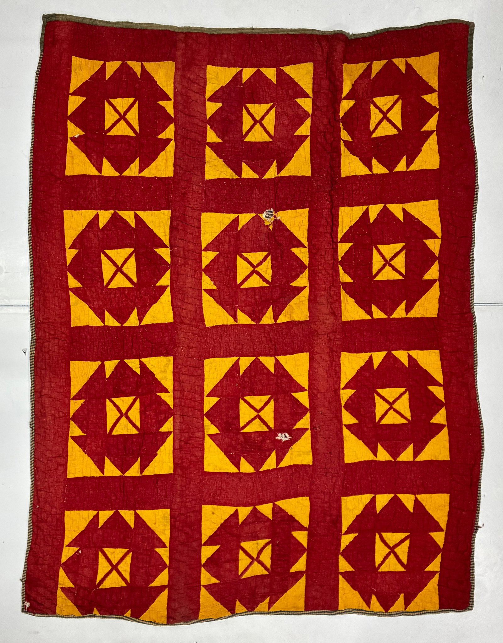 Early American Red & Yellow Geometric Block Quilt (1 of 2)