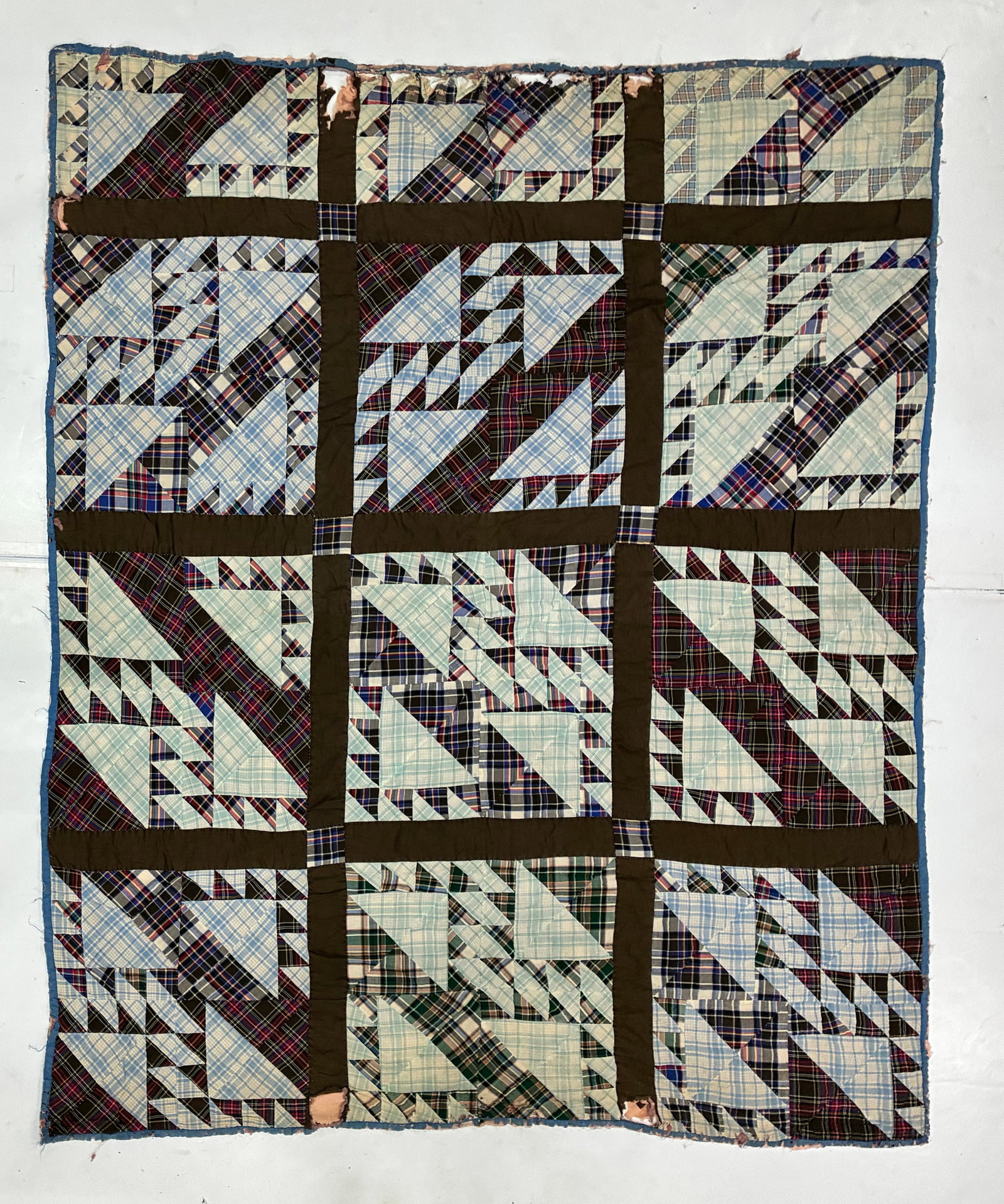 Early 20th Century American Plaid Flying Geese Scrap Quilt (1 of 2)