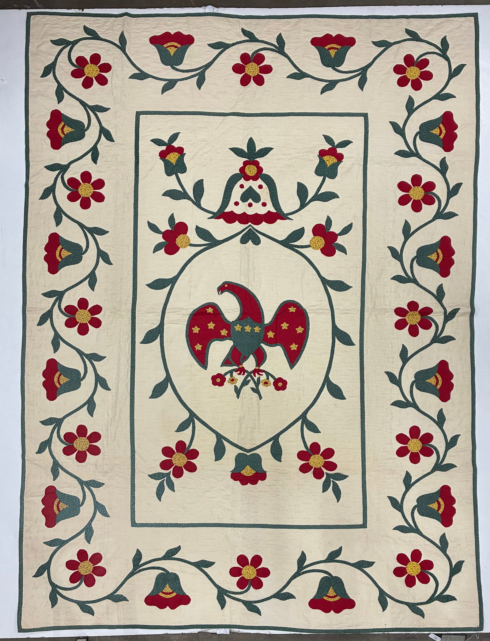 American Folk Art Eagle & Floral Appliqué Quilt (1 of 2)