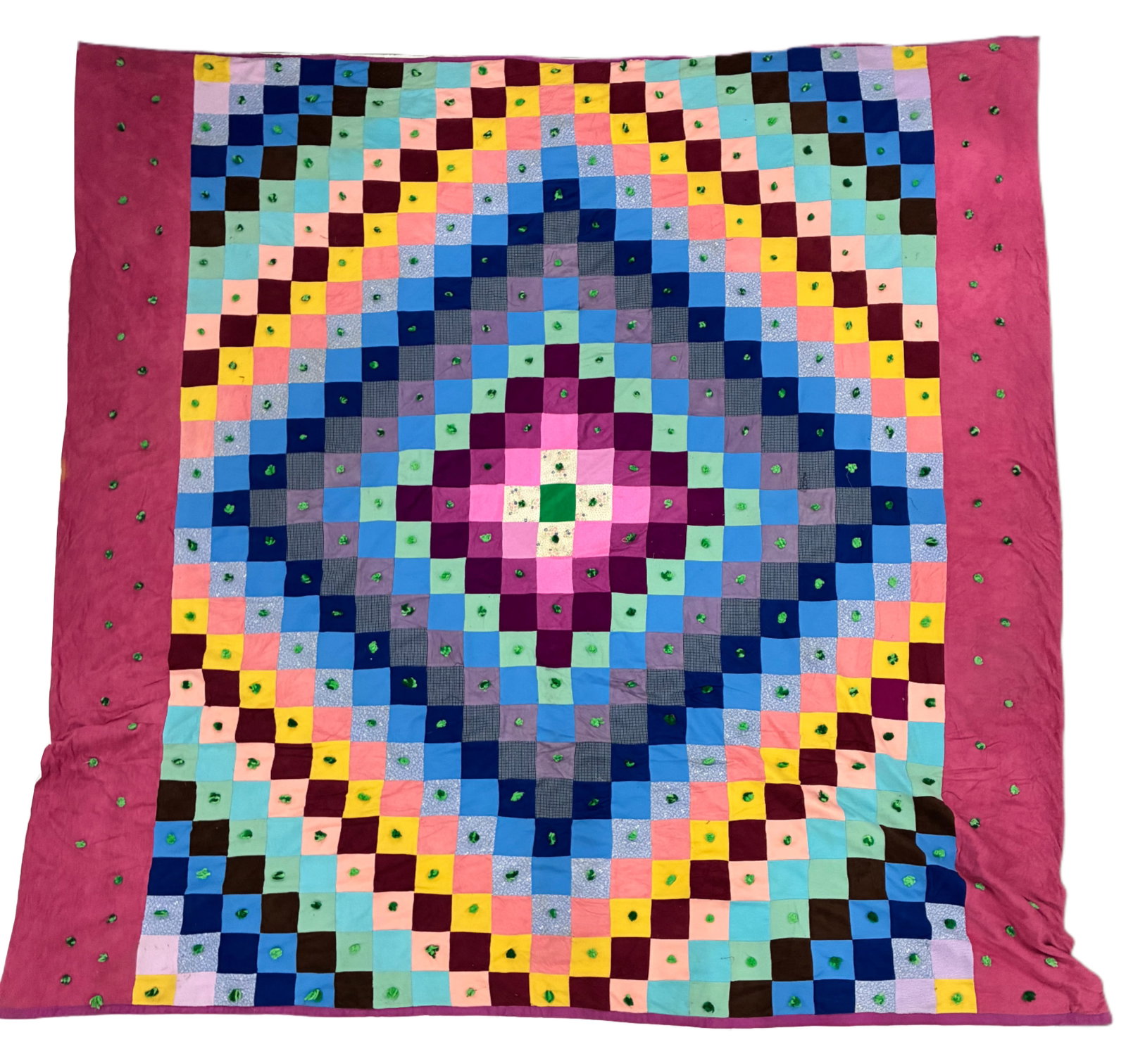 American Trip Around the World Tied Quilt with Pink Border (1 of 2)