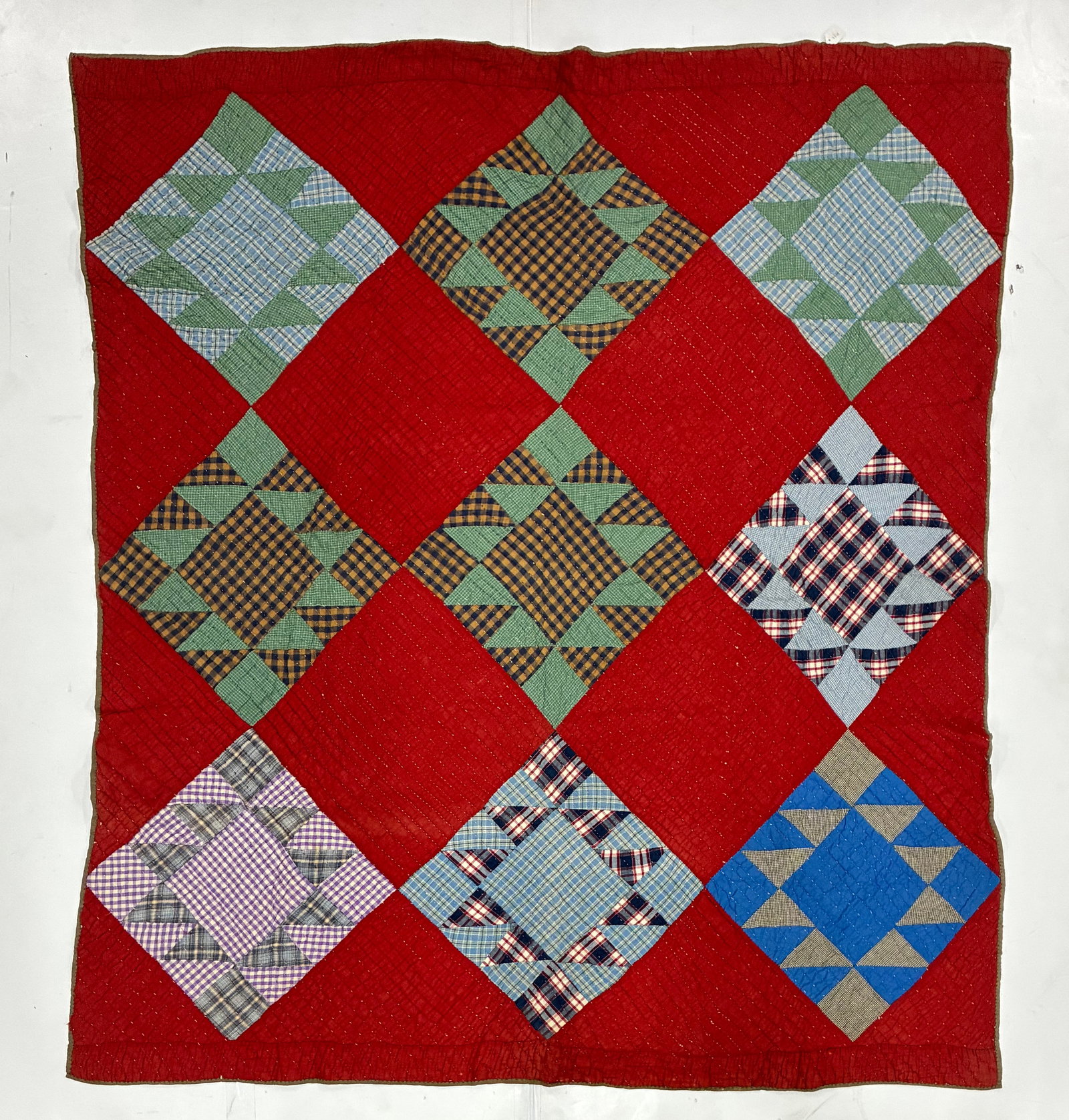 American Plaid Album Block Quilt on Red Ground (1 of 2)