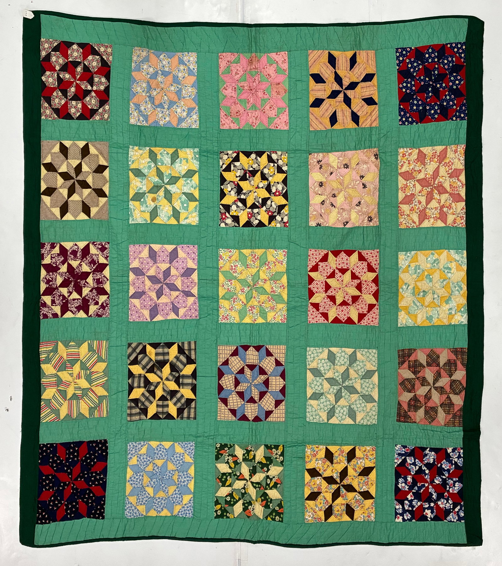 American Sampler Quilt with Twenty-Five Pieced Star Blocks (1 of 2)
