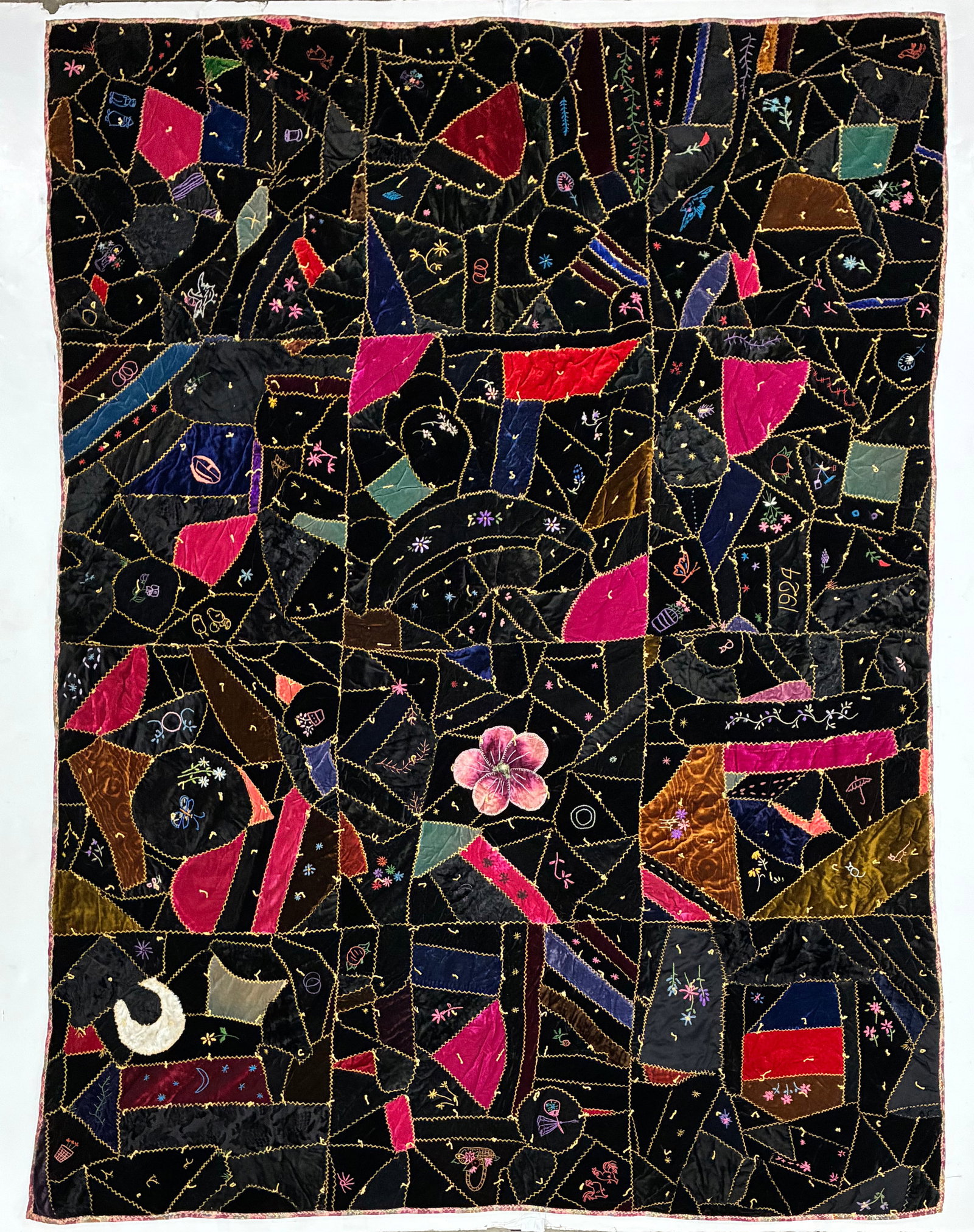 Early 20th Century American Victorian Crazy Quilt with Embroidery (1 of 2)