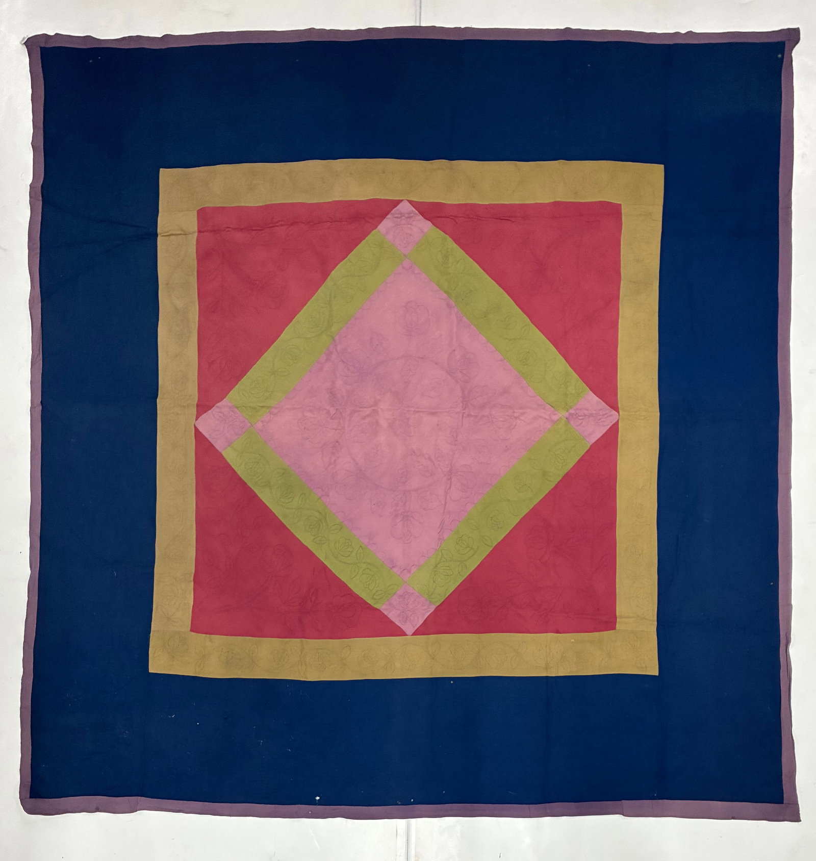 American Minimalist Geometric Quilt in Blue, Pink & Green (1 of 2)