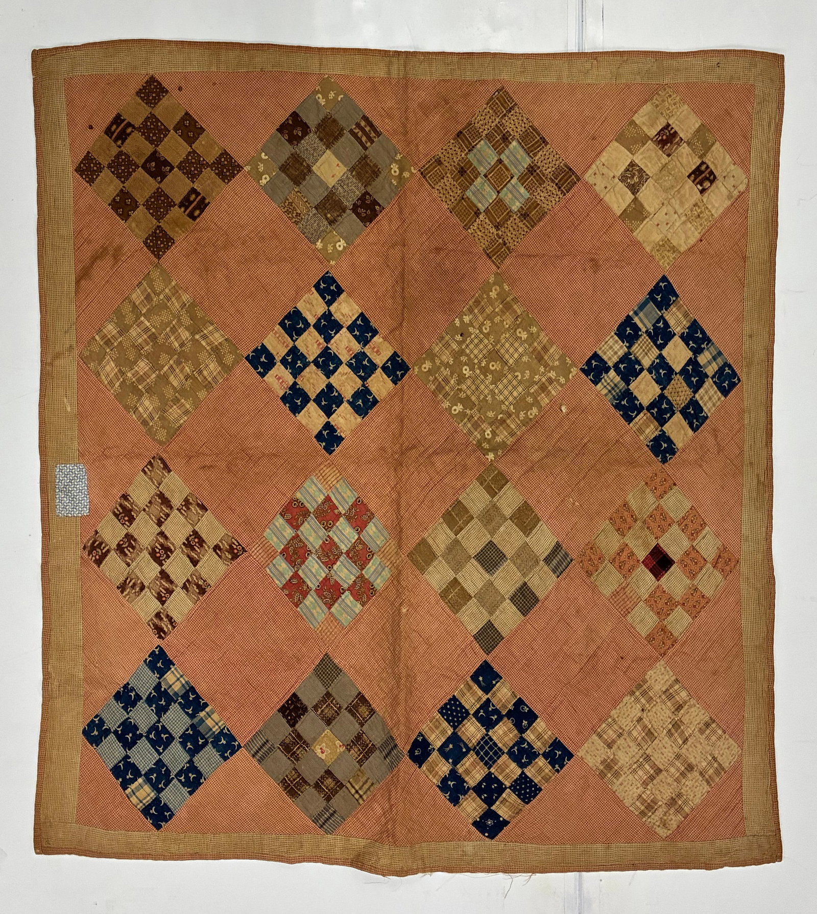 Early American Nine Patch Album Quilt with Salmon Ground (1 of 2)