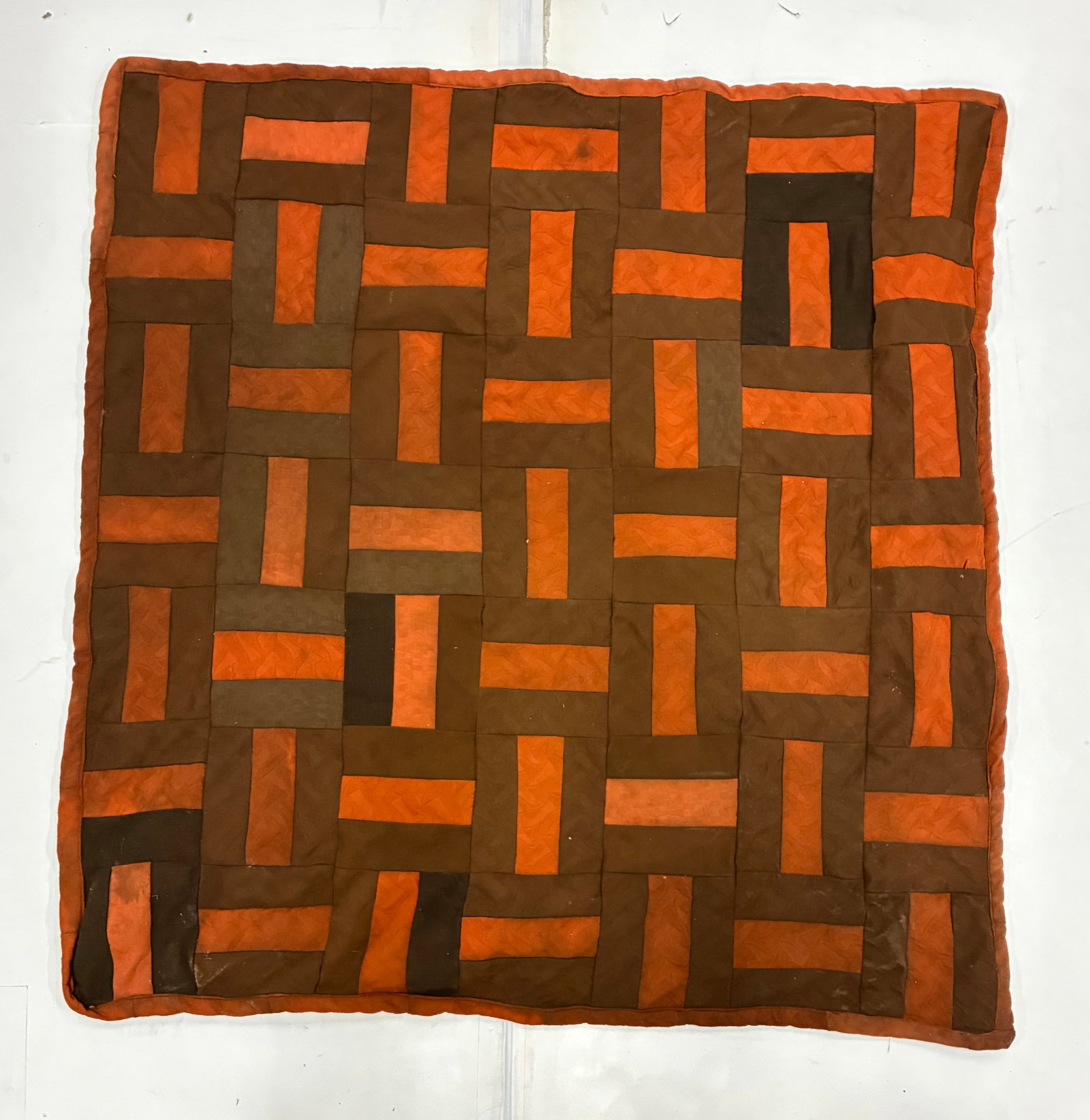 American Geometric Rail Fence Quilt in Brown & Orange (1 of 2)