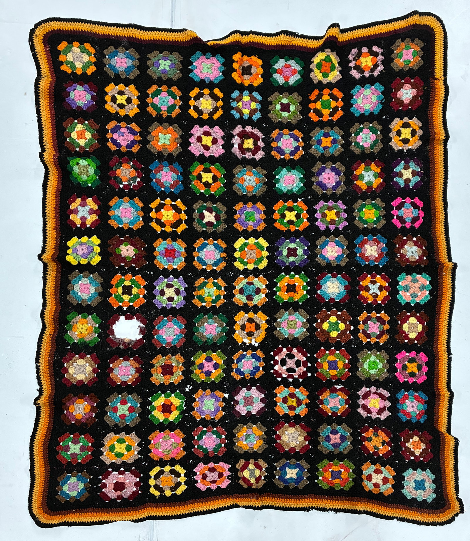 Vintage Multicolor Granny Square Crochet Afghan (1 of 2)