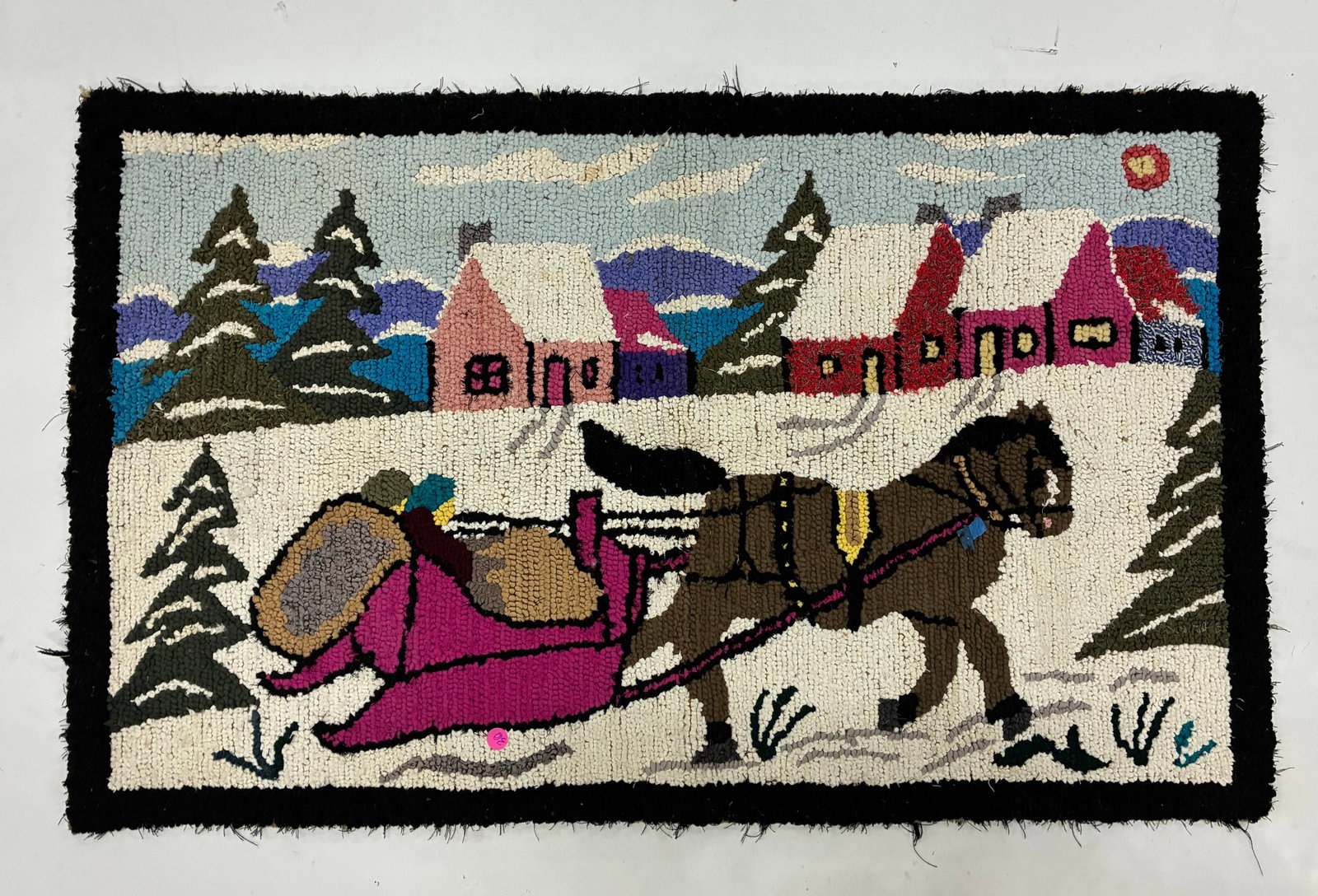 Vintage Winter Horse and Sleigh Hooked Rug (1 of 2)