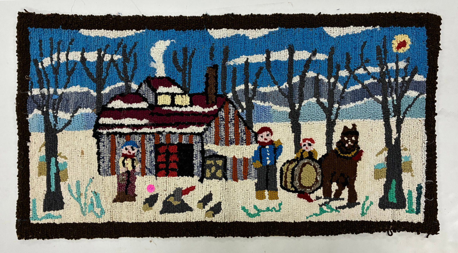 Vintage Winter Cabin and Figures Hooked Rug (1 of 2)