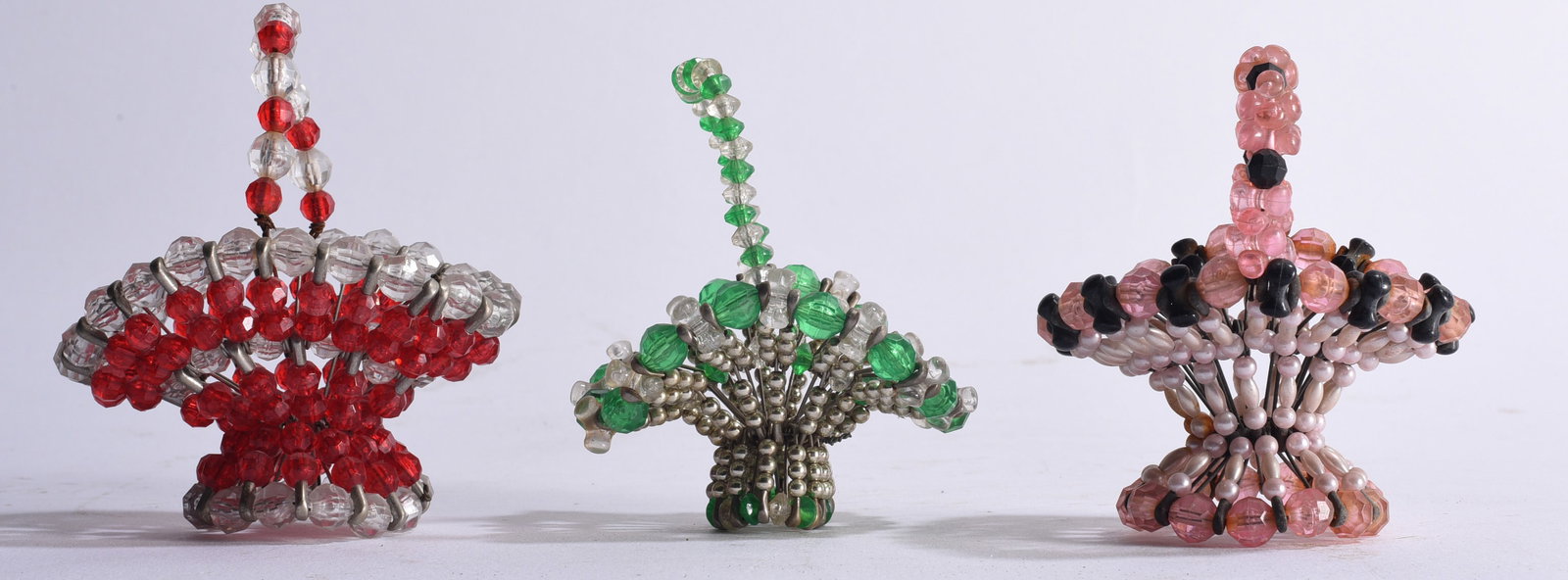 Three Glass Beaded Folk Art Baskets (1 of 3)