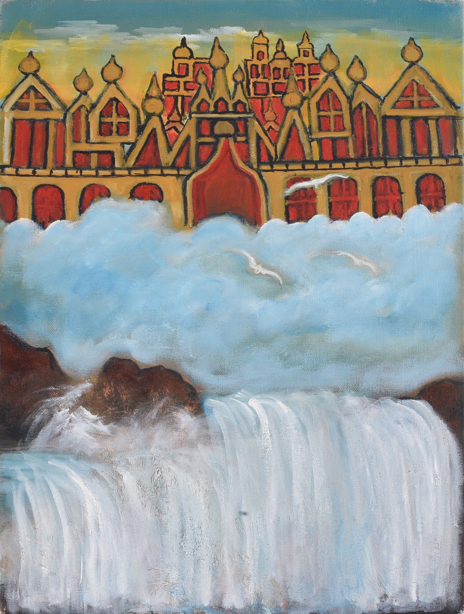 Lorenso Scott Painting on Canvas Waterfall Kingdom Signed on back: 12"x15" Lorenzo Scott, born in West Point, Georgia in 1934, is a noted self-taught African American artist whose work is represented in the Smithsonian American Art Museum and High Museum of Art. Scot
