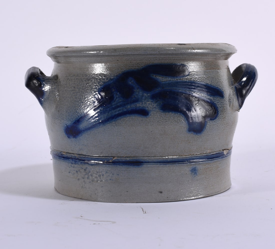 Antique Cobalt Decorated Stoneware Crock (1 of 3)
