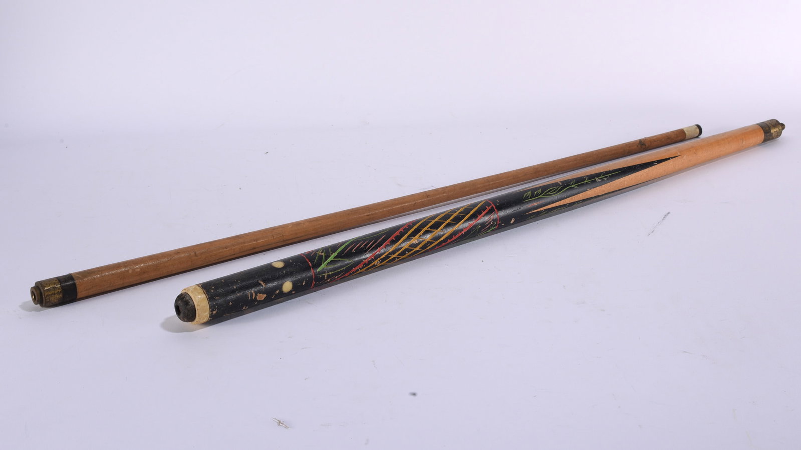 Antique Decorated Wooden Pool Cue with Companion Cue (1 of 2)