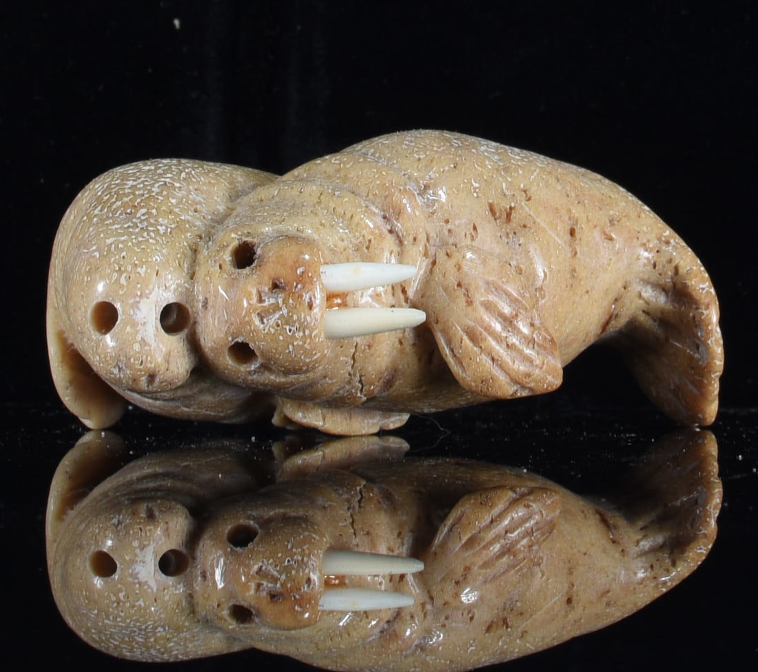 Inuit Carved Bone Walrus Pair Figure (1 of 3)