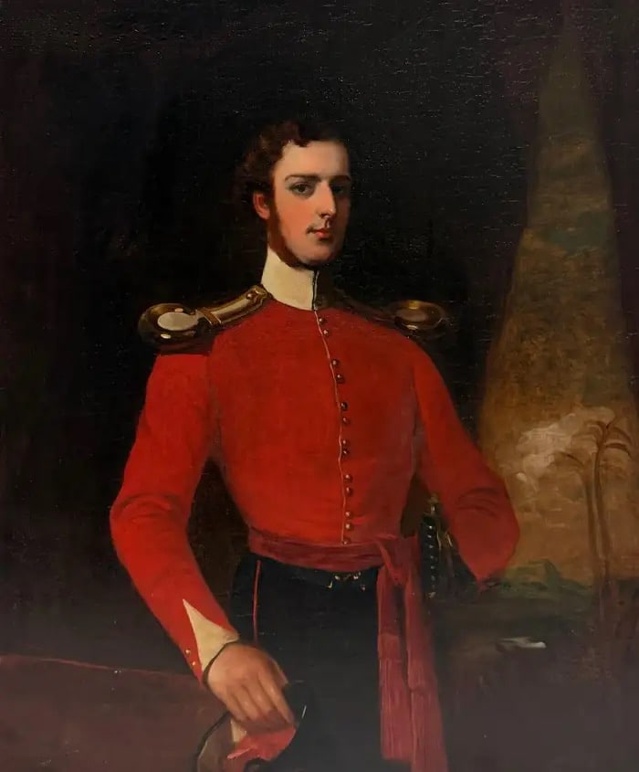 1850's Portrait of British Officer in Red Military Uniform Antique Oil Painting 1850's (1 of 6)