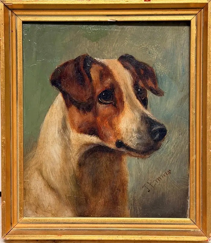 Fine Antique British Dog Oil Painting Portrait of Jack Russell Terrier John Emms (1 of 6)