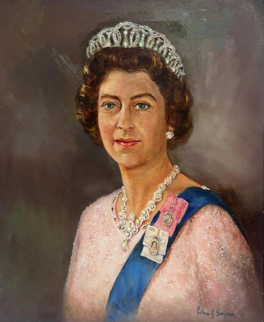HM Queen Elizabeth II Portrait British Oil Painting signed oil on canvas (1 of 9)