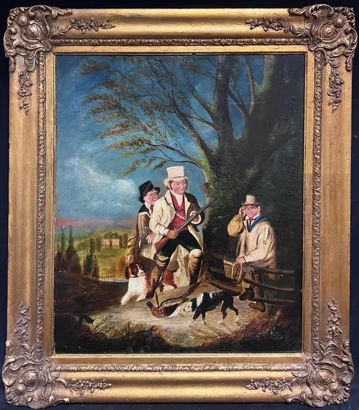 19th Century English Sporting Art Oil Painting Gentlemen & Loyal Hunting Dogs (1 of 9)