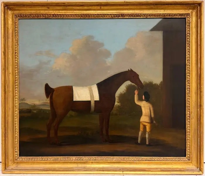 Fine 1760's English Sporting Art Oil Painting Bay Horse & Groom in Landscape 1762 (1 of 11)
