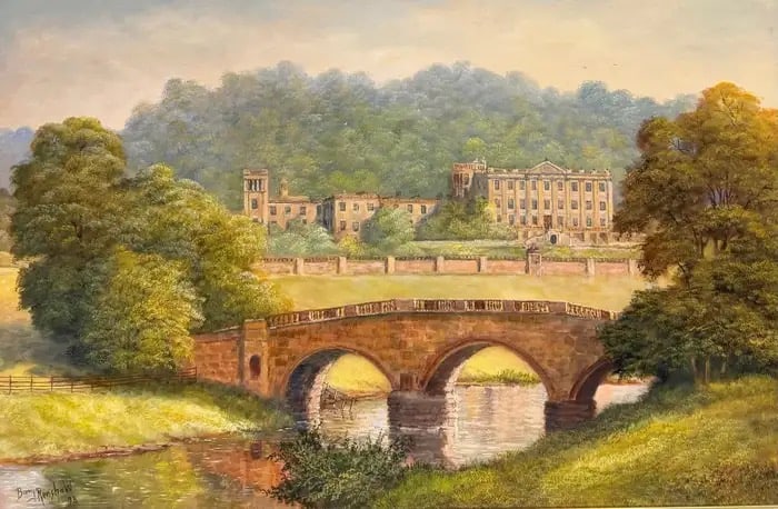 Chatsworth House Derbyshire England Signed Original English Oil Painting 98': Chatsworth House, Derbyshire by Barry Renshaw, English 20th century signed oil on canvas, framed dated 98' framed: 26 x 36 inches canvas: 20 x 30 inches Provenance: private collection, UK Condition: v
