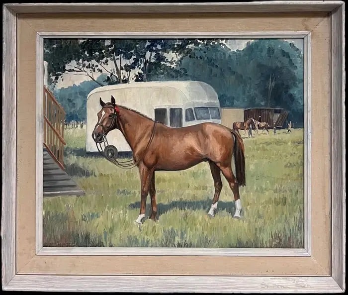 Fine English Sporting Art Oil Painting Racehorse in Paddock Signed & Dated 1966 1966 (1 of 15)