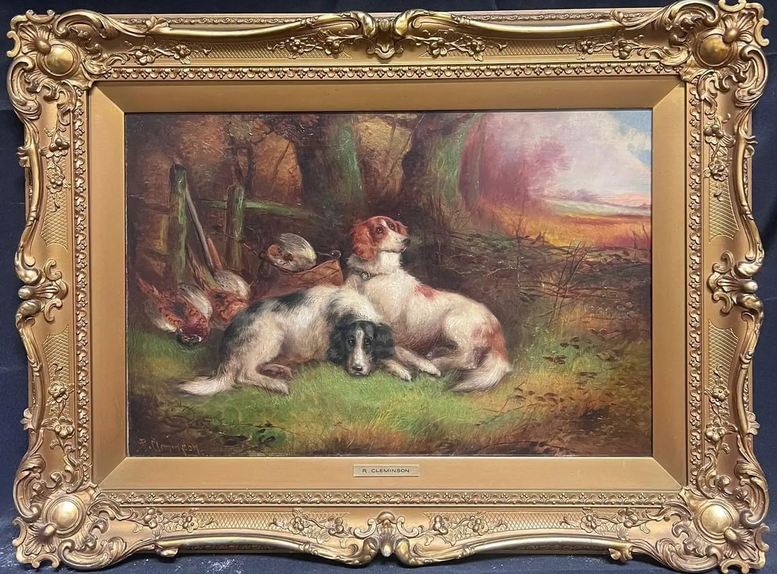 Setter Dogs/ Spaniels in Sporting Landscape Original Victorian English Dog Oil (1 of 8)