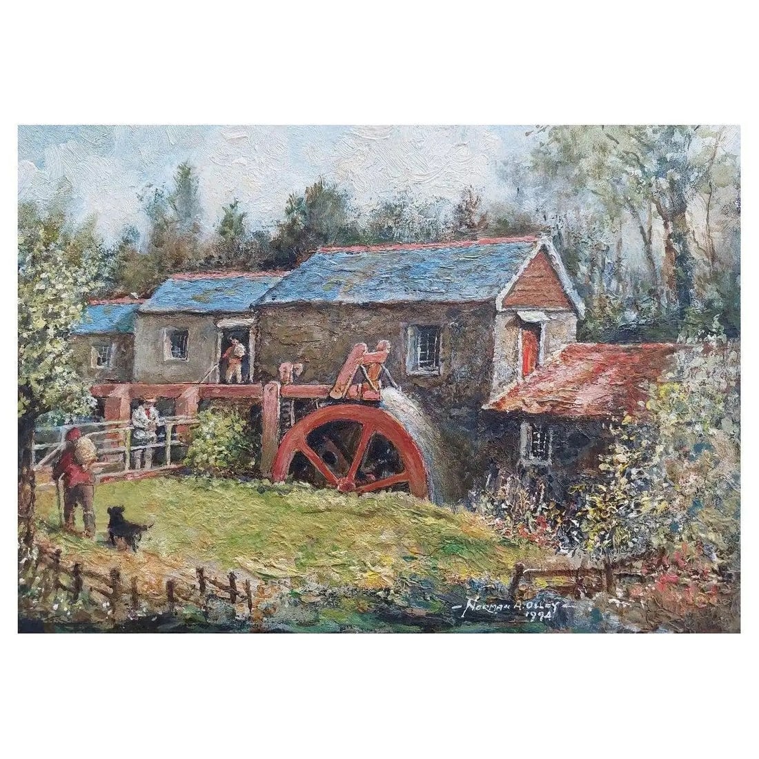 Traditional English Painting Watermill at Tresmeer Cornwall, Figures at Work (1 of 7)