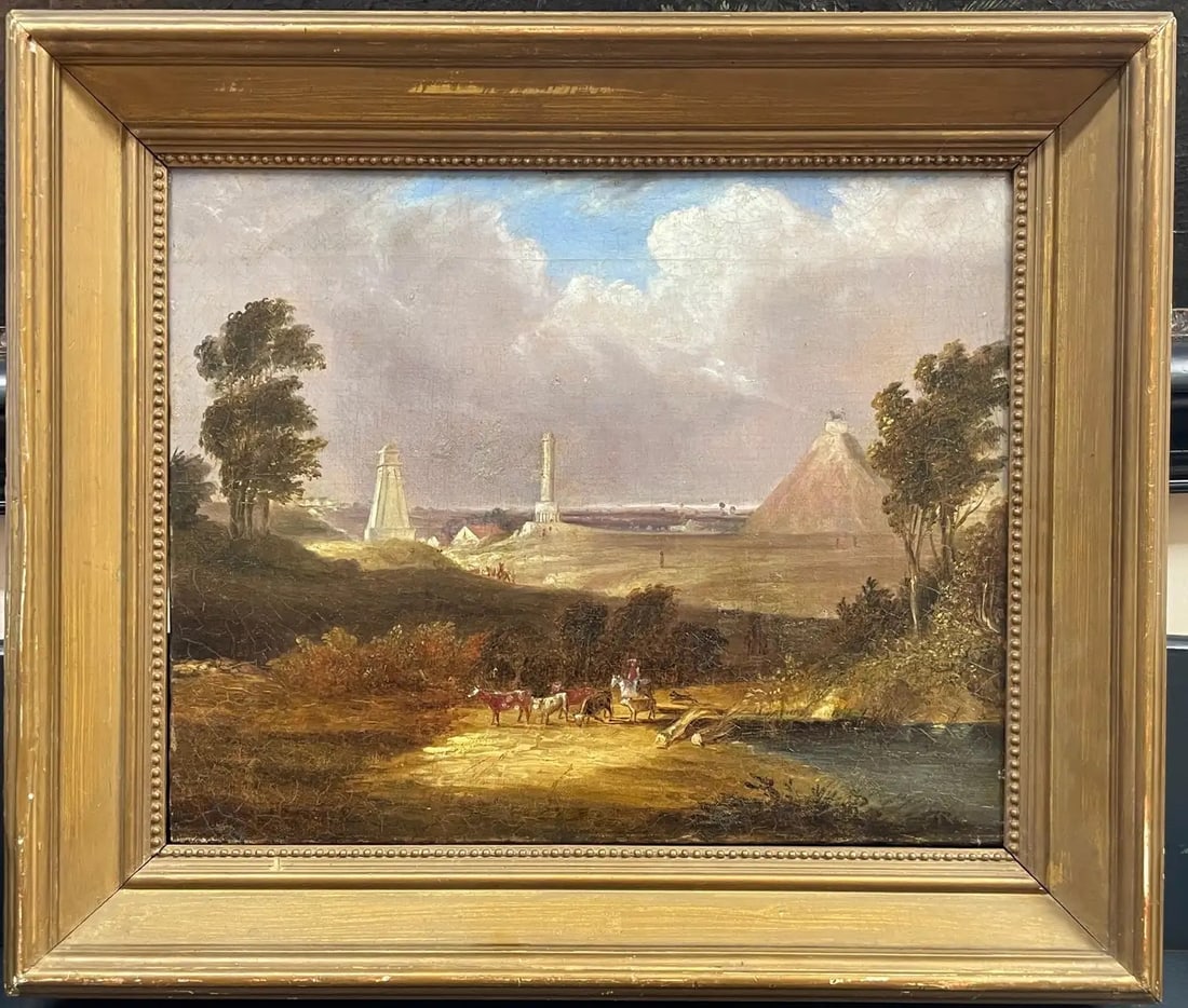 Waterloo Battlefield with 3 Monuments - Butte du Lion, Antique Oil Painting (1 of 12)
