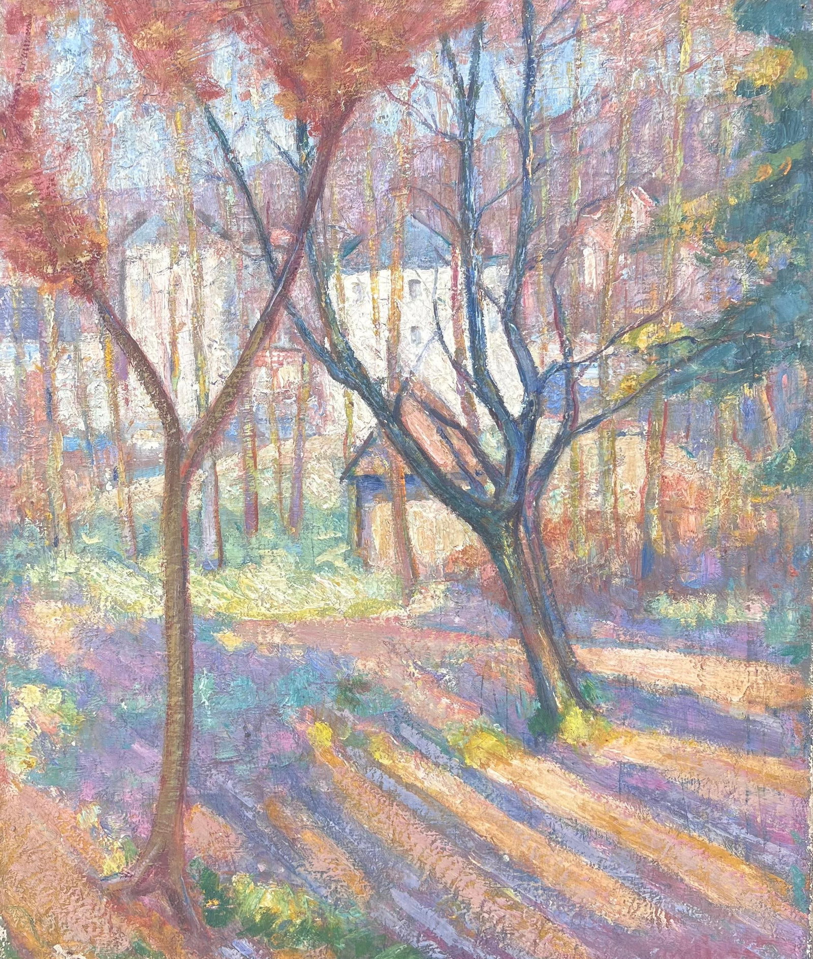 Fine Antique French Impressionist Woodland Garden Old Stone House Oil Painting (1 of 6)