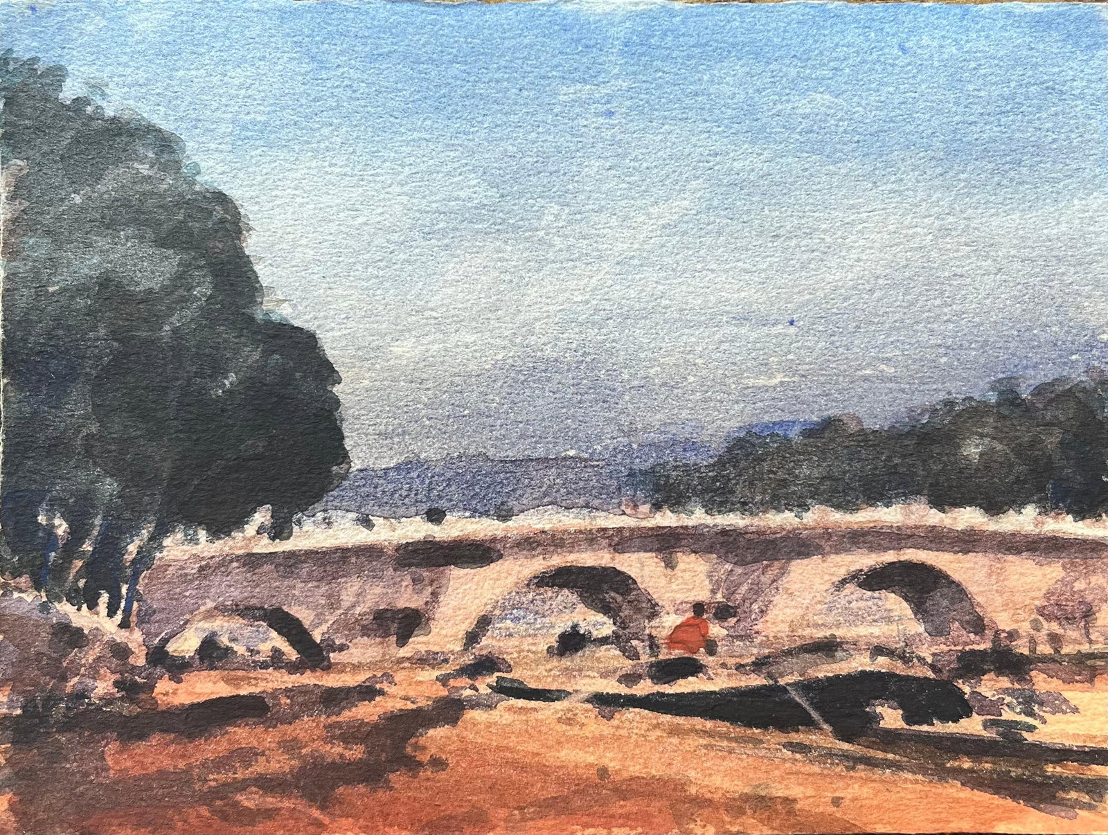 Maurice Mazeilie Pont Neuf Riverside Walk Paris Watercolor: Original 20th century French Impressionist watercolor on paper by Maurice Mazeilie, stamped verso and offered unframed. The work depicts the Pont Neuf and a riverside walk in Paris, with soft washes o