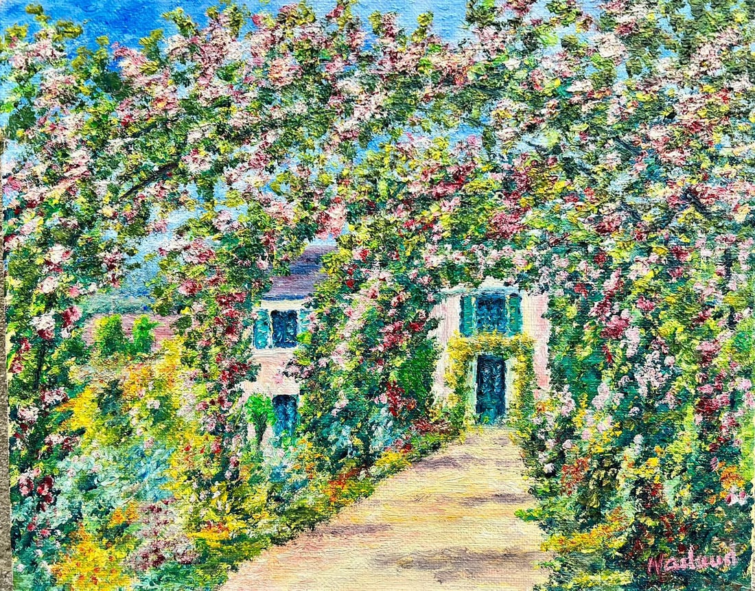 Monet's Rose Garden Giverny French Impressionist Oil Painting (1 of 6)