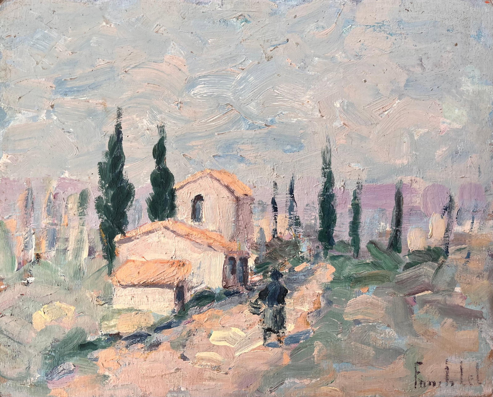 Fanch Lel Impressionist Landscape Stone Houses Cypress Trees Provence (1 of 8)