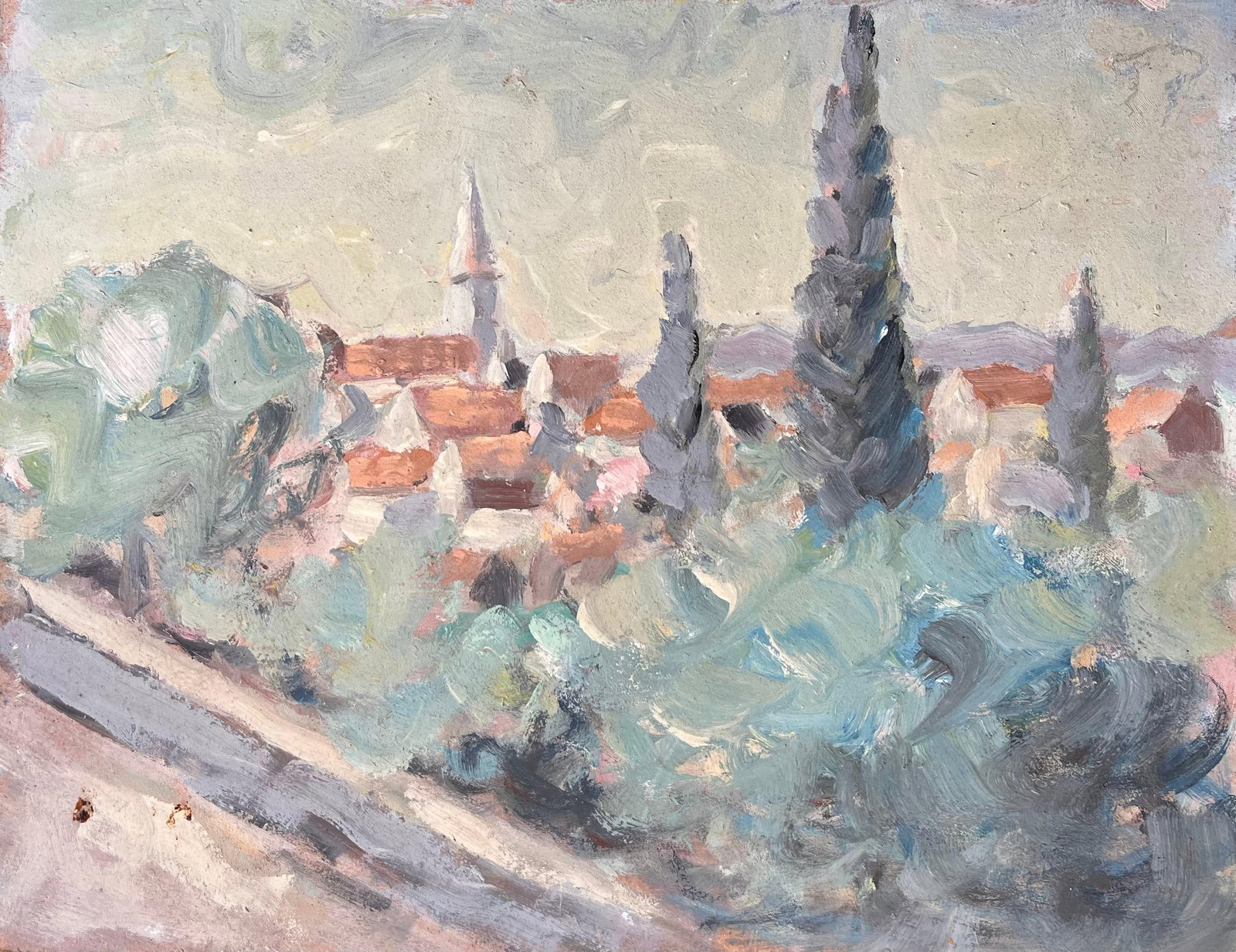 Fanch Lel Impressionist Village Landscape Cypress Trees Mountain View (1 of 8)